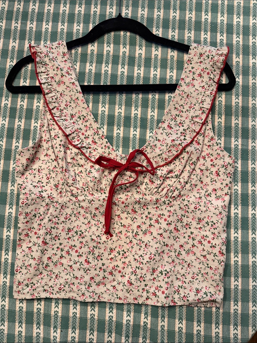 Floral Ruffle Tie-Front Crop Top - Pink on White